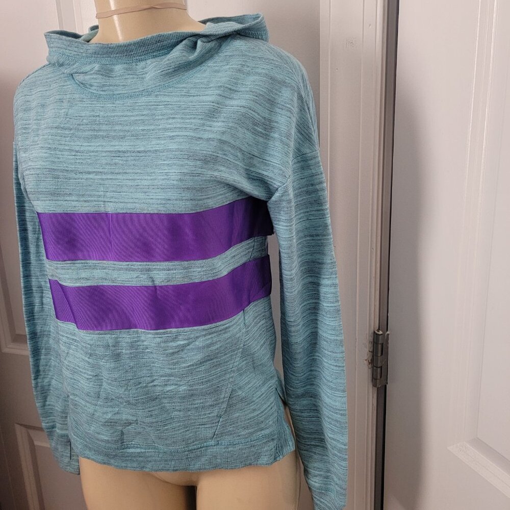 Athletic Works Teal Blue Heathered and Purple Strip Hoodie Athletic Top - Picture 5 of 10
